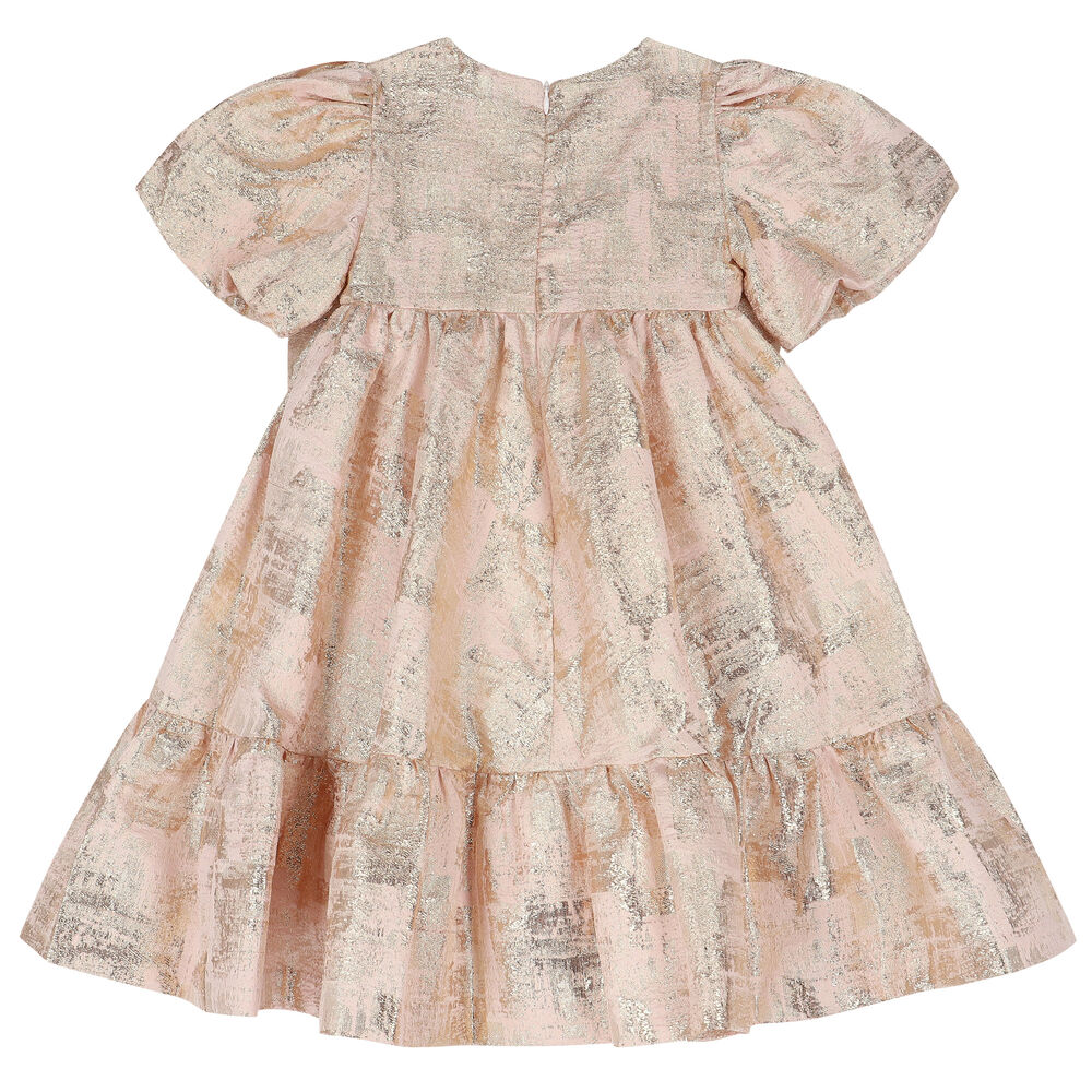 Patachou Girls Pink & Gold Jacquard Bow Dress Junior Couture UAE