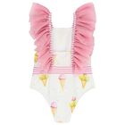 Girls White Ice Creams Swimsuit, 2, hi-res