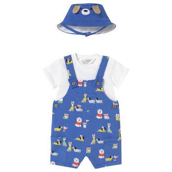 Baby Boys Blue Dungaree & Hat Set