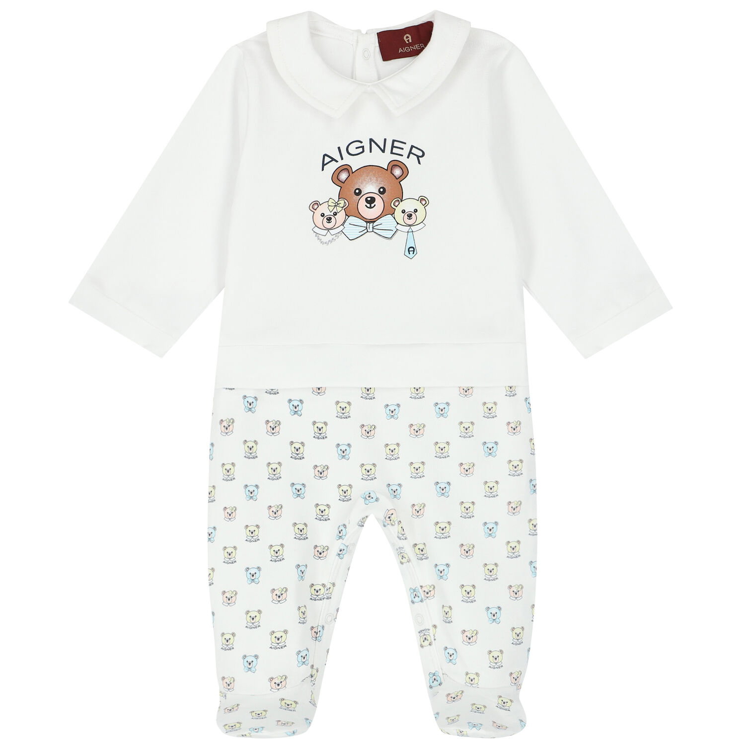 White Teddy Bear Logo Babygrow, 1, hi-res