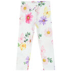Girls White Floral Leggings, 1, hi-res