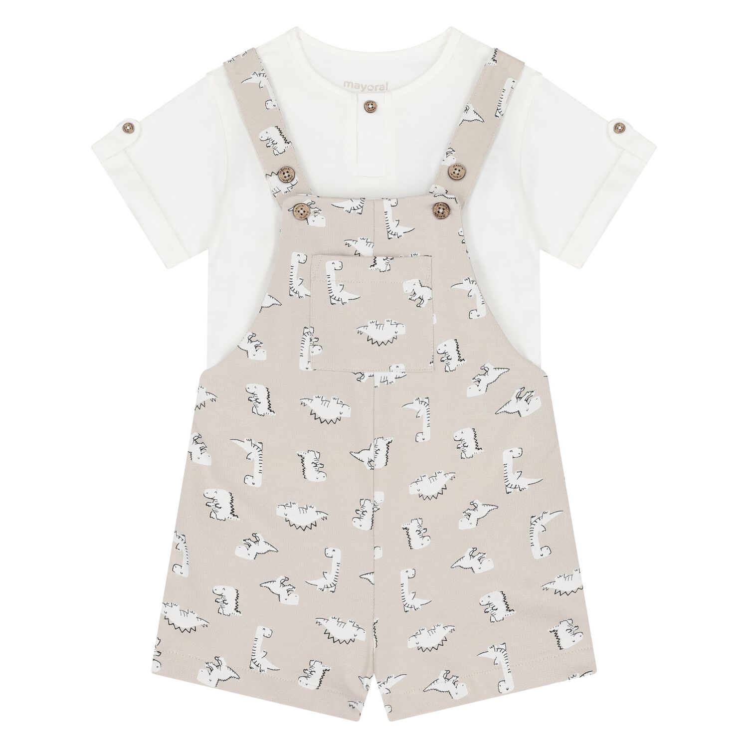 طقم دنغري باللونين الأبيض والبيج للأولاد  , 1, hi-res