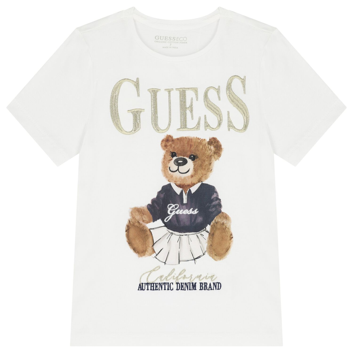 Girls White Cotton Bear Logo T-Shirt, 2, hi-res image number null