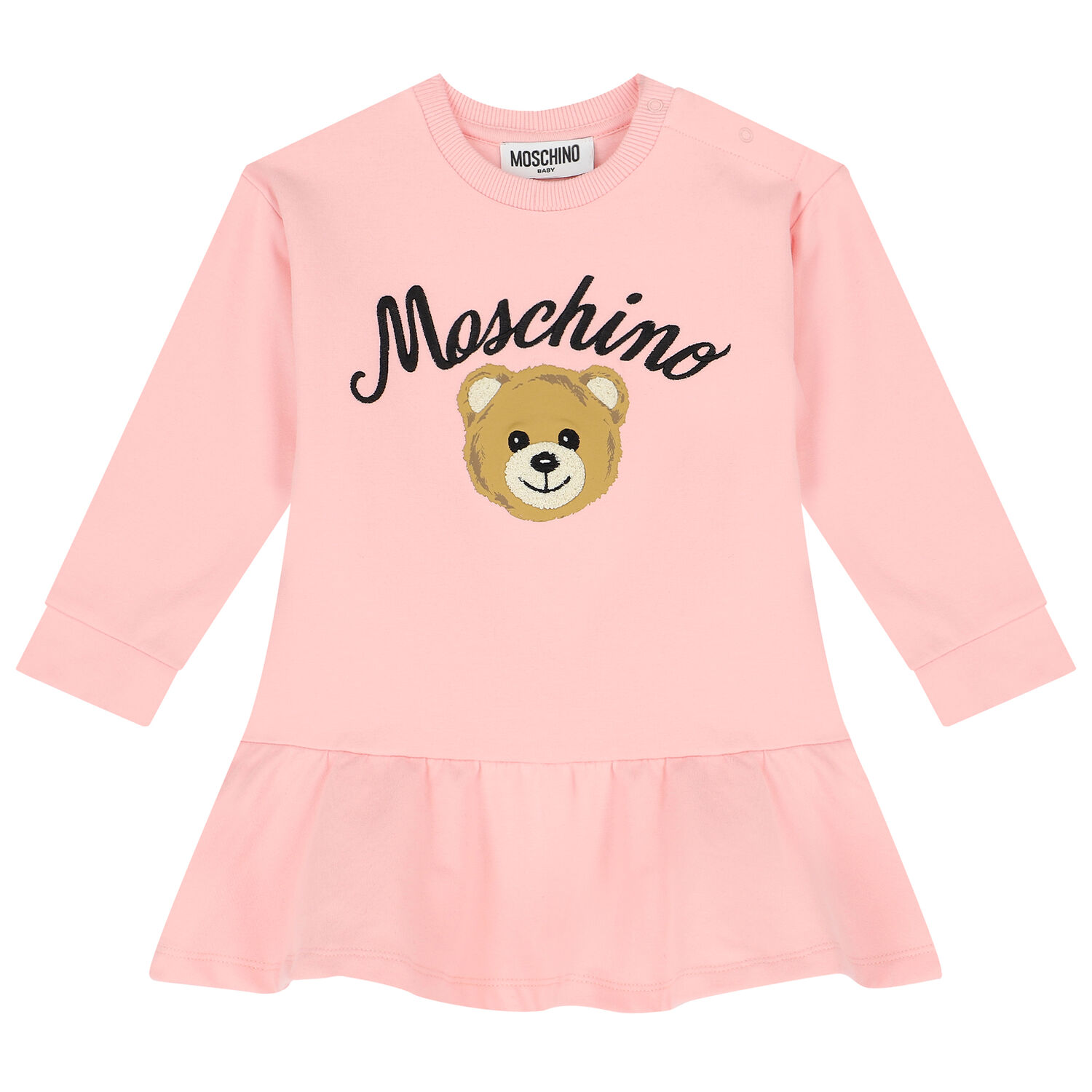 Younger Girls Pink Teddy Bear Logo Dress, 1, hi-res image number null