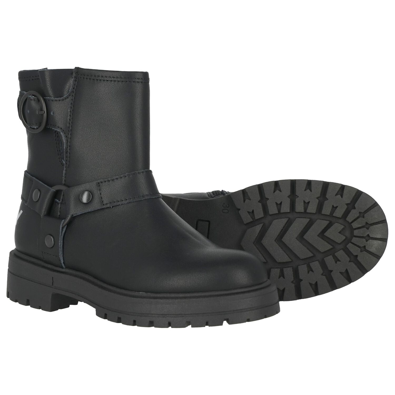 Girls Black Logo Leather Boots, 1, hi-res