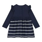 Baby Girls Navy Blue Logo Striped Dress, 1, hi-res
