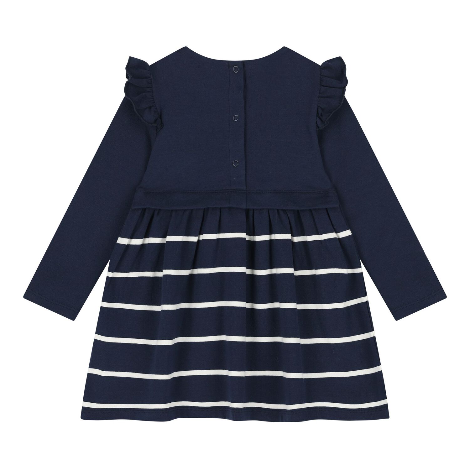 Baby Girls Navy Blue Logo Striped Dress, 1, hi-res
