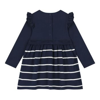 Baby Girls Navy Blue Logo Striped Dress