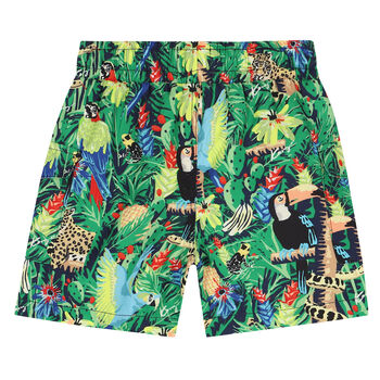 Younger Boys Green Tropical Swim Shorts
