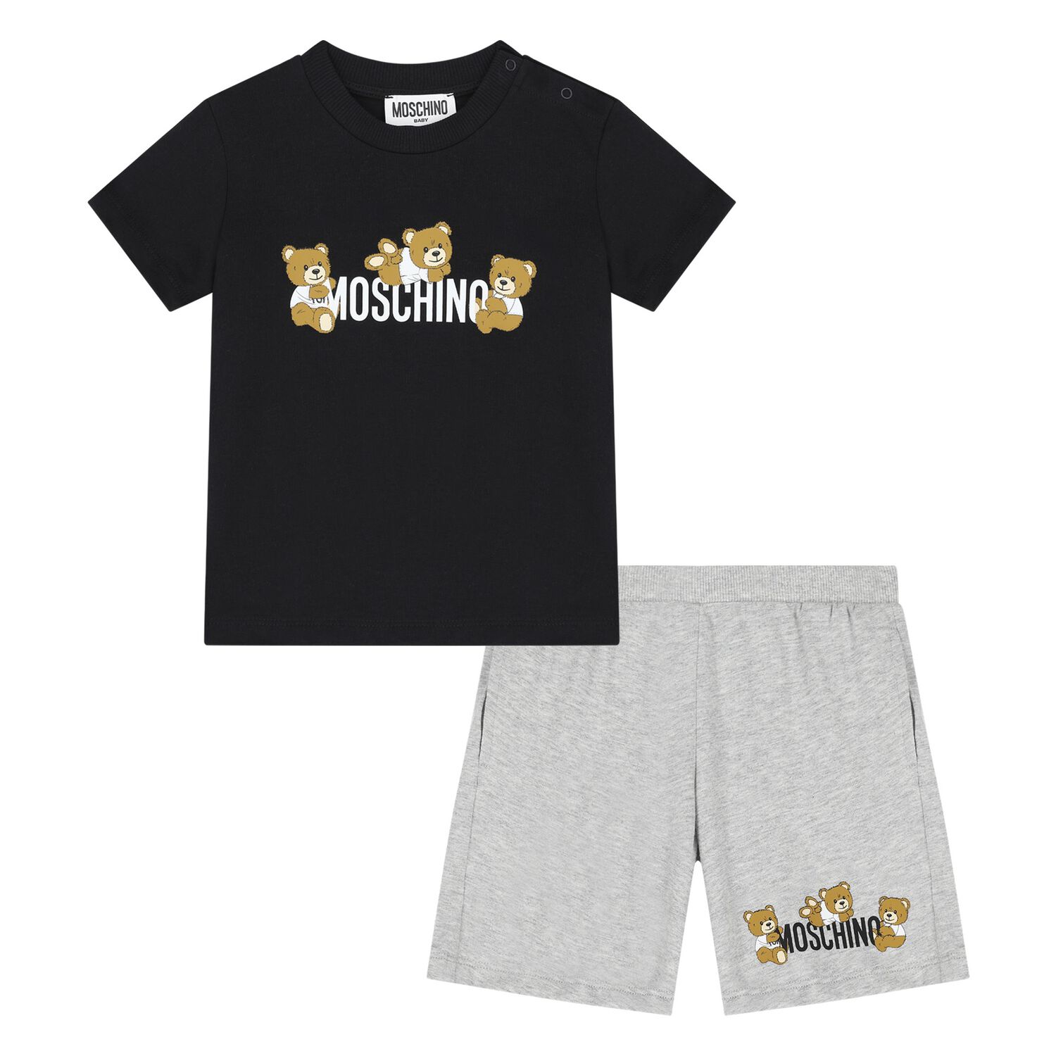 Younger Black & Grey Teddy Bear Logo Shorts Set, 5, hi-res image number null