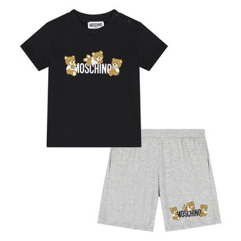 Younger Black & Grey Teddy Bear Logo Shorts Set