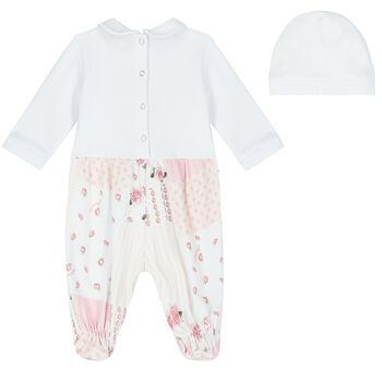 Baby Girls White Rose Babygrow Set