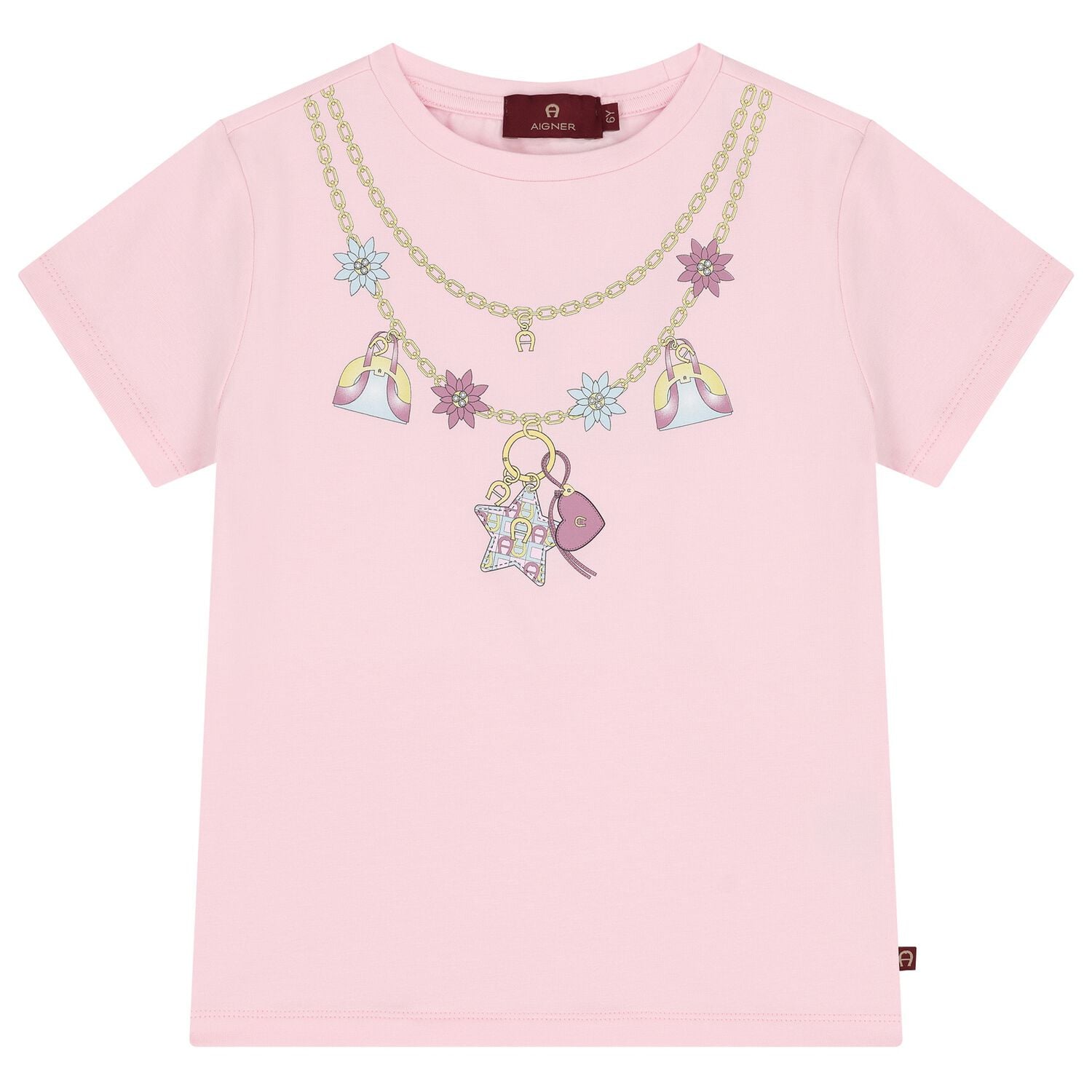 Girls Pink Necklace Logo T-Shirt, 2, hi-res