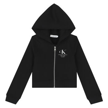 Girls Black Logo Zip Up Top