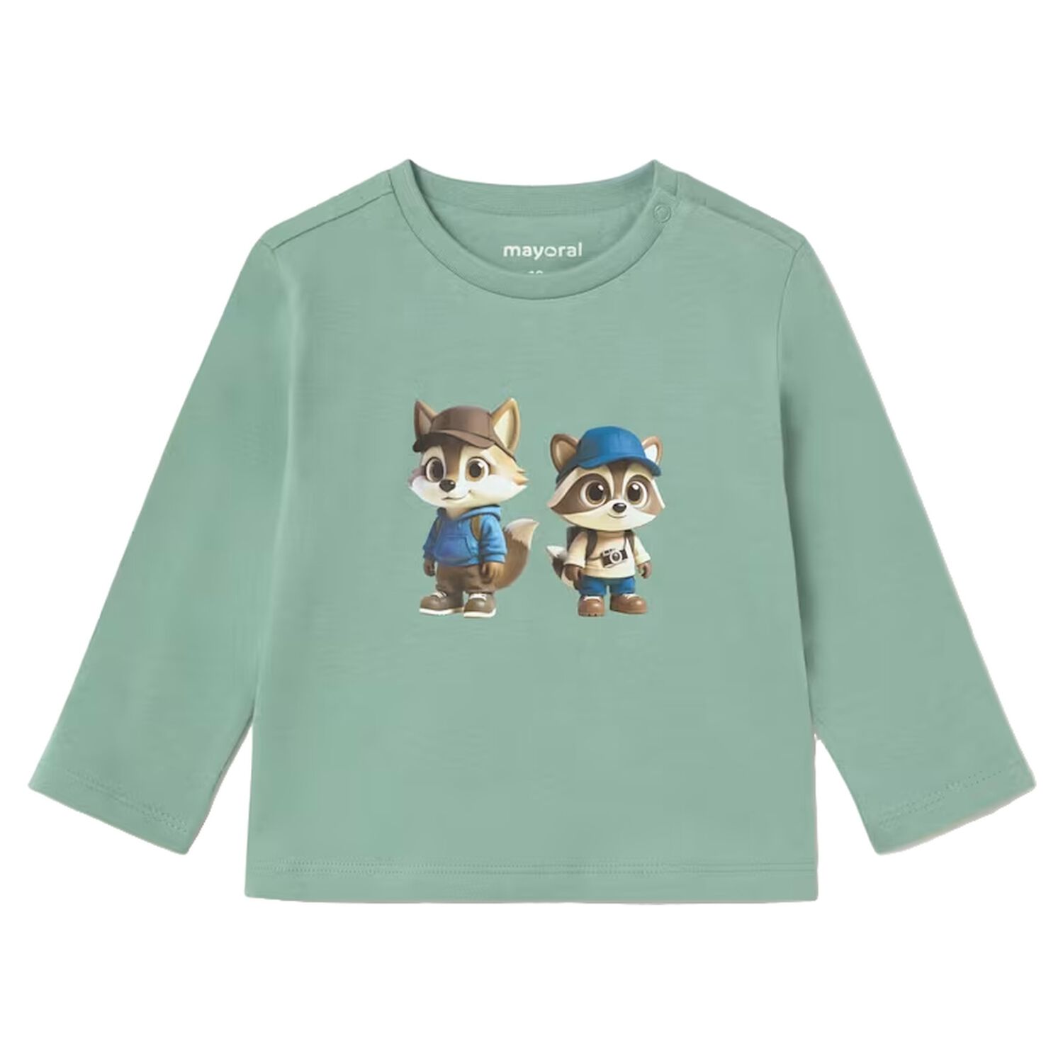 Younger Boys Green Raccoons Long Sleeve Top, 1, hi-res