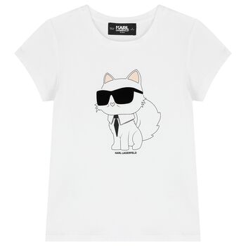 Girls White Choupette Logo T-Shirt