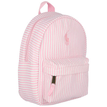 حقيبة ظهر بنات بالشعار باللون الوردي والابيض (27سم)
