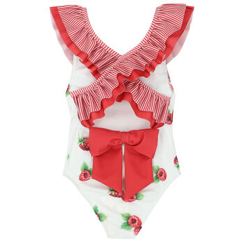 Girls White & Red Raspberries Swimsuit