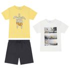 Boys White, Grey & Yellow Shorts Set, 2, hi-res