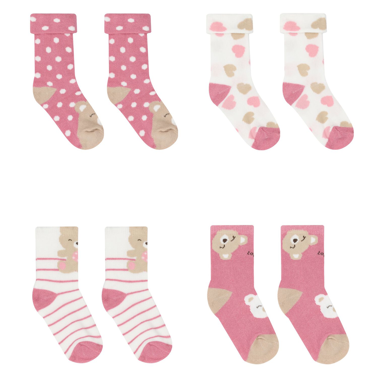 Baby Girls Pink & White Socks (4 Pack), 3, hi-res