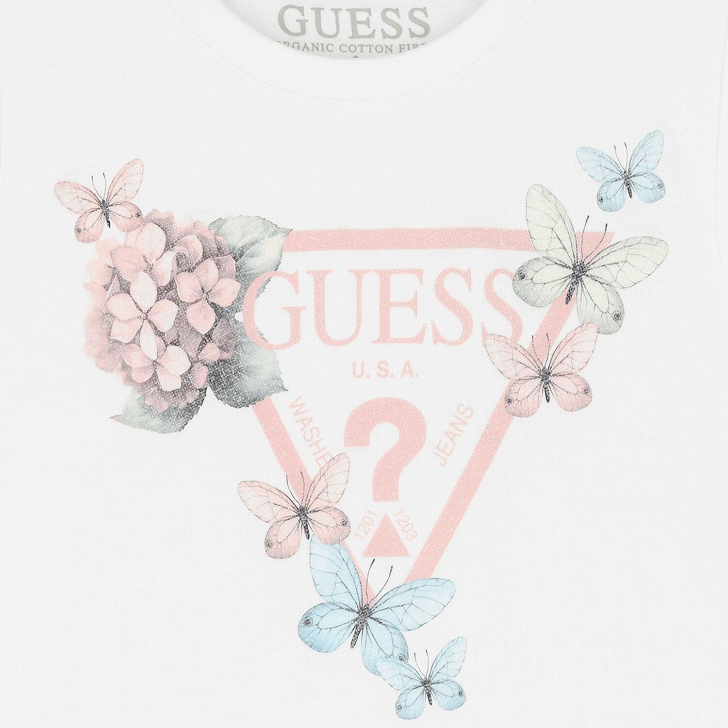 Girls White Cotton Butterfly Logo Dress, 2, hi-res image number null