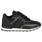Boys Black & Gold Logo trainers, 1, hi-res