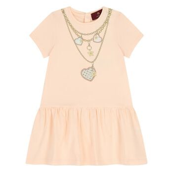 Younger Girls Pink Necklace Logo Dress