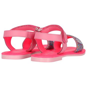 Girls Pink Embellished Logo Sandals