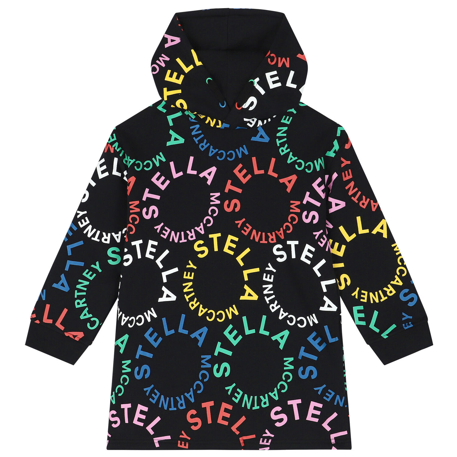 Girls Black Logo Hooded Dress, 2, hi-res