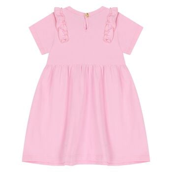 فستان بنات مكشكش بالشعار باللون الوردى 