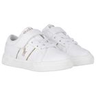 Younger Girls White & Gold Logo Trainers, 1, hi-res