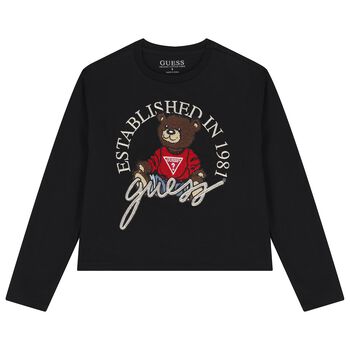Boys Black Teddy Bear Logo Long Sleeve Top