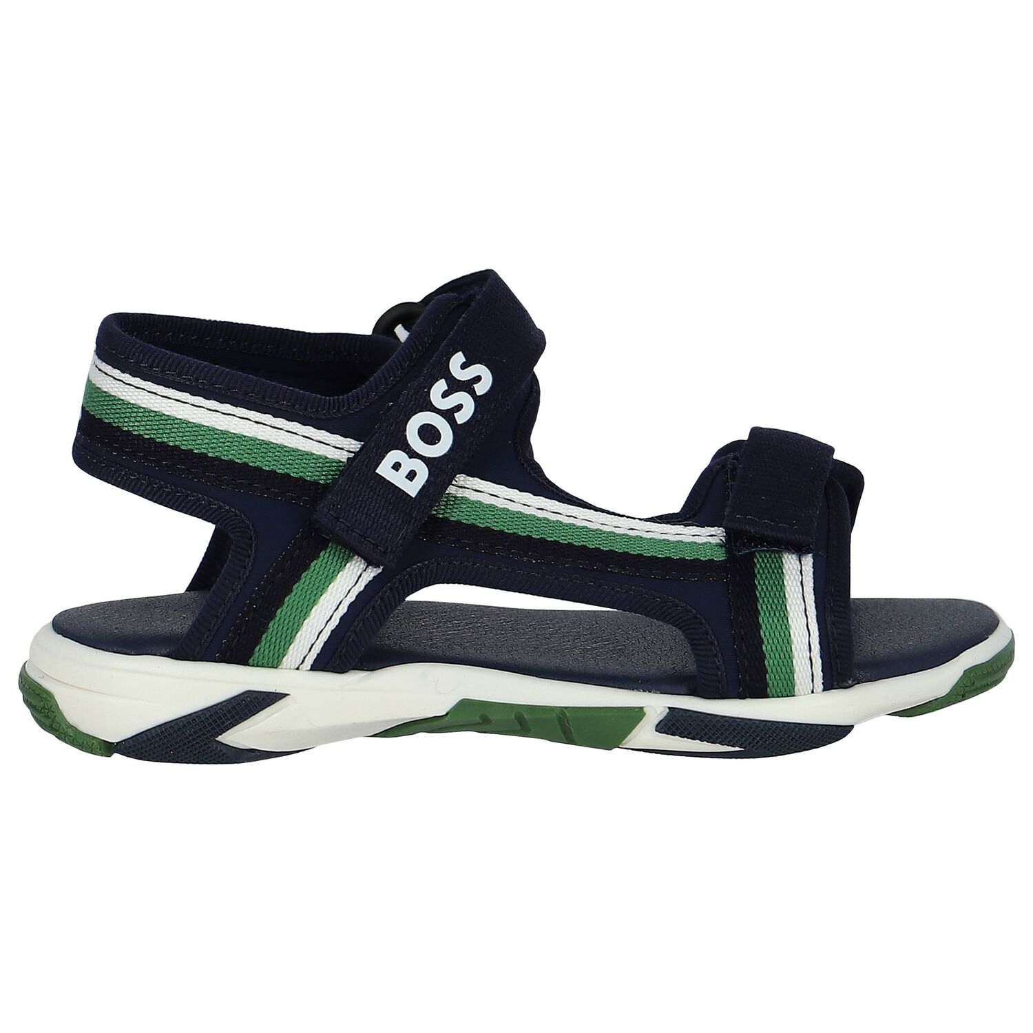 Boys White, Green & Navy Blue Logo Sandals, 2, hi-res image number null