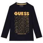 Boys Navy Blue Logo Long Sleeve Top, 1, hi-res