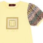 فستان بنات بالشعار  باللون الأصفر, 3, hi-res