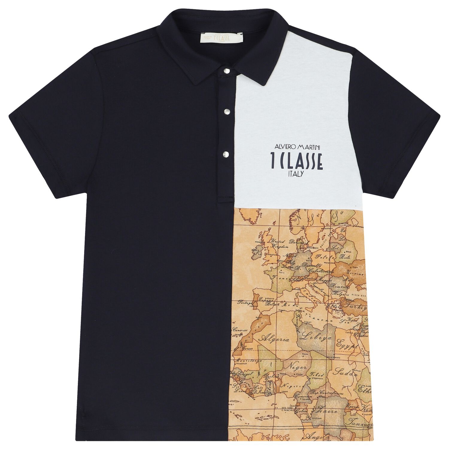 Boys Navy Blue, White & Beige Logo Polo Shirt, 2, hi-res image number null