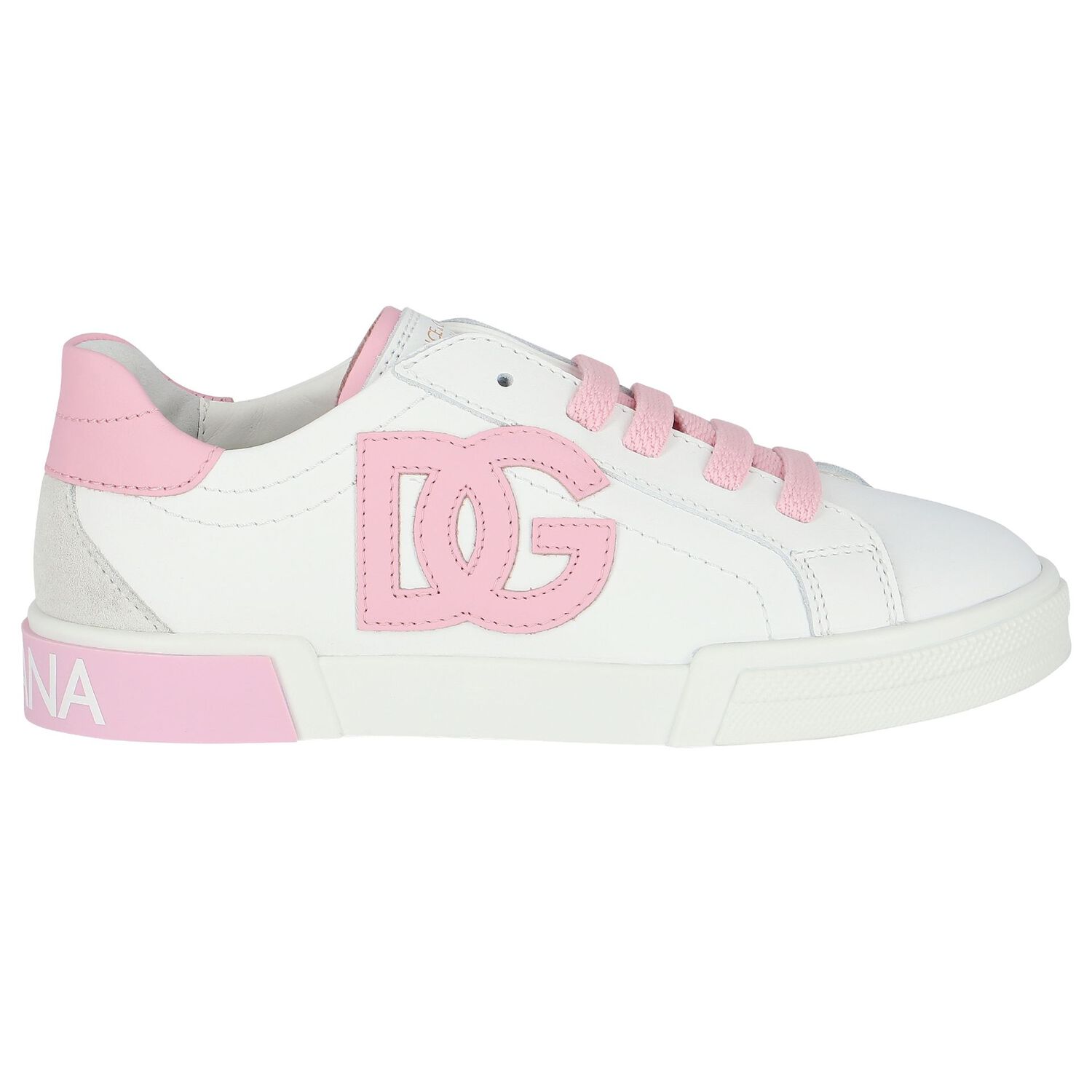 Girls White & Pink Logo Trainers, 1, hi-res