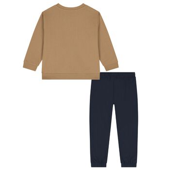 Boys Beige & Navy Blue Tracksuit