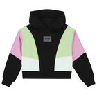 Girls Black Logo Hooded Top, 1, hi-res