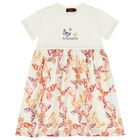 Girls Ivory & Pink Butterflies Logo Dress, 2, hi-res