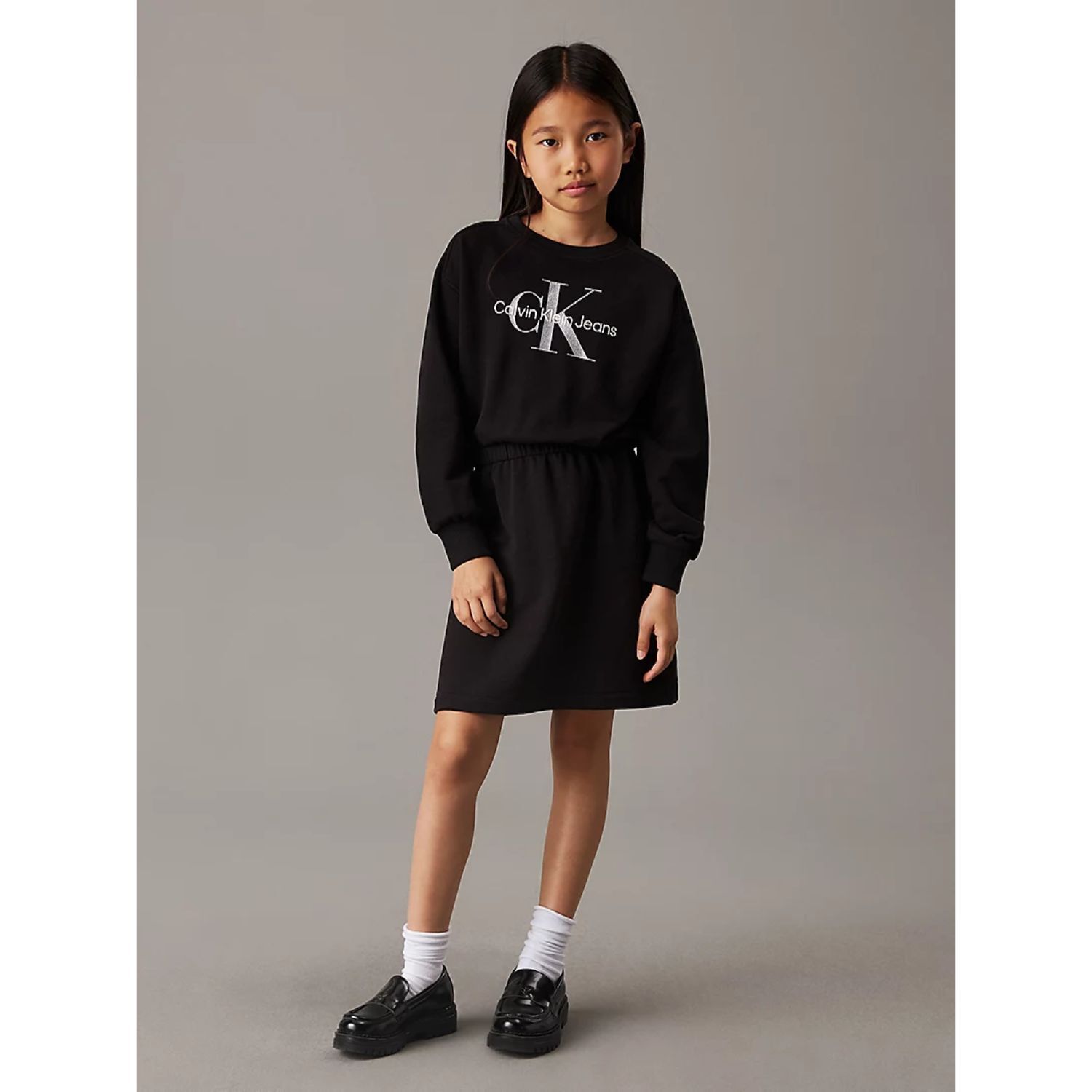 Girls Black Logo Dress, 1, hi-res
