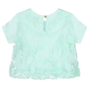 Girls Green Sequin Tulle Top