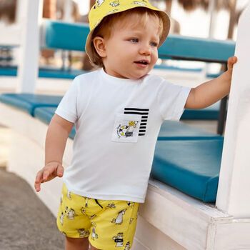 Younger Boys White & Yellow Swim Shorts Set