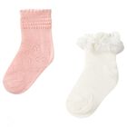 Younger Girls Ivory & Pink Socks ( 2-Pack ), 2, hi-res