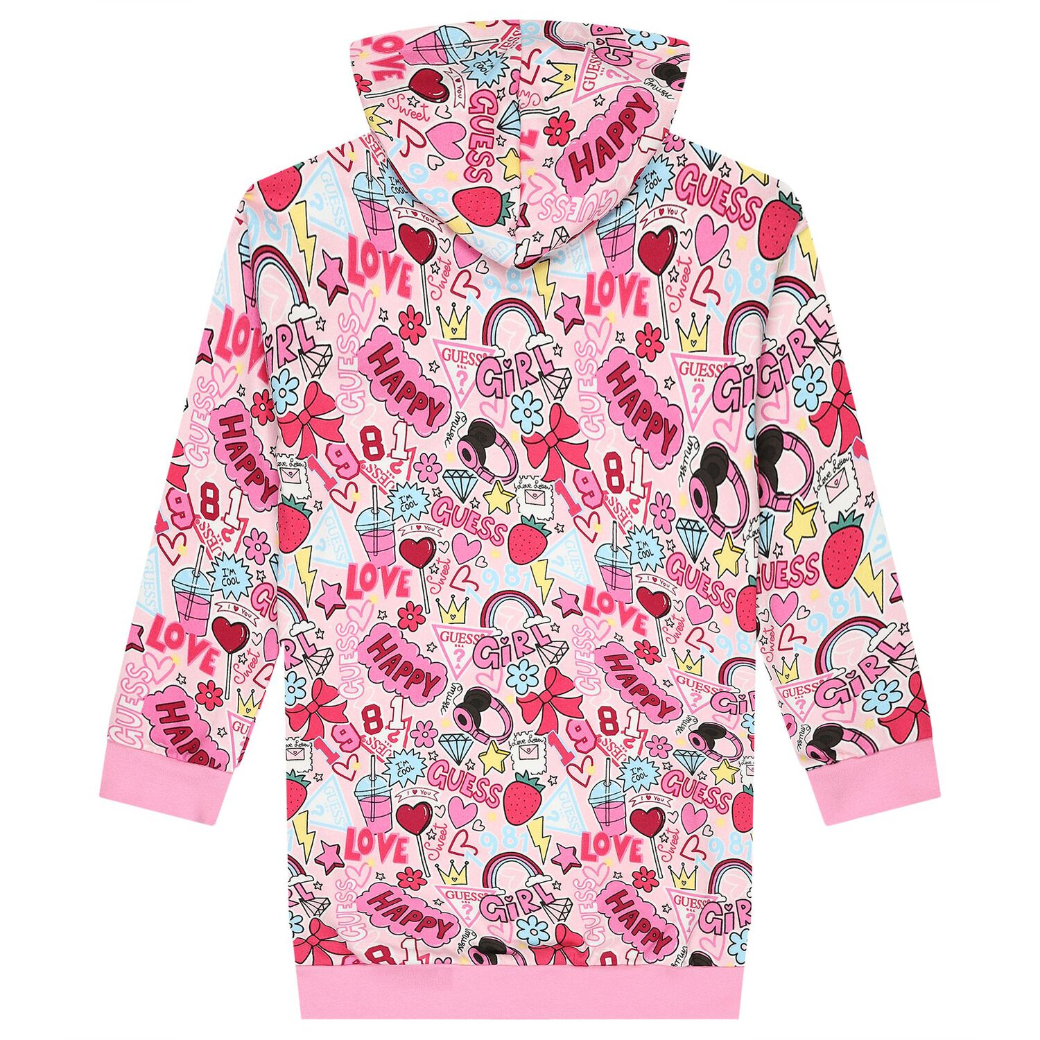 Girls Pink Logo Hooded Dress, 1, hi-res