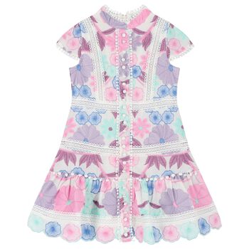 Girls White & Pink Floral Dress