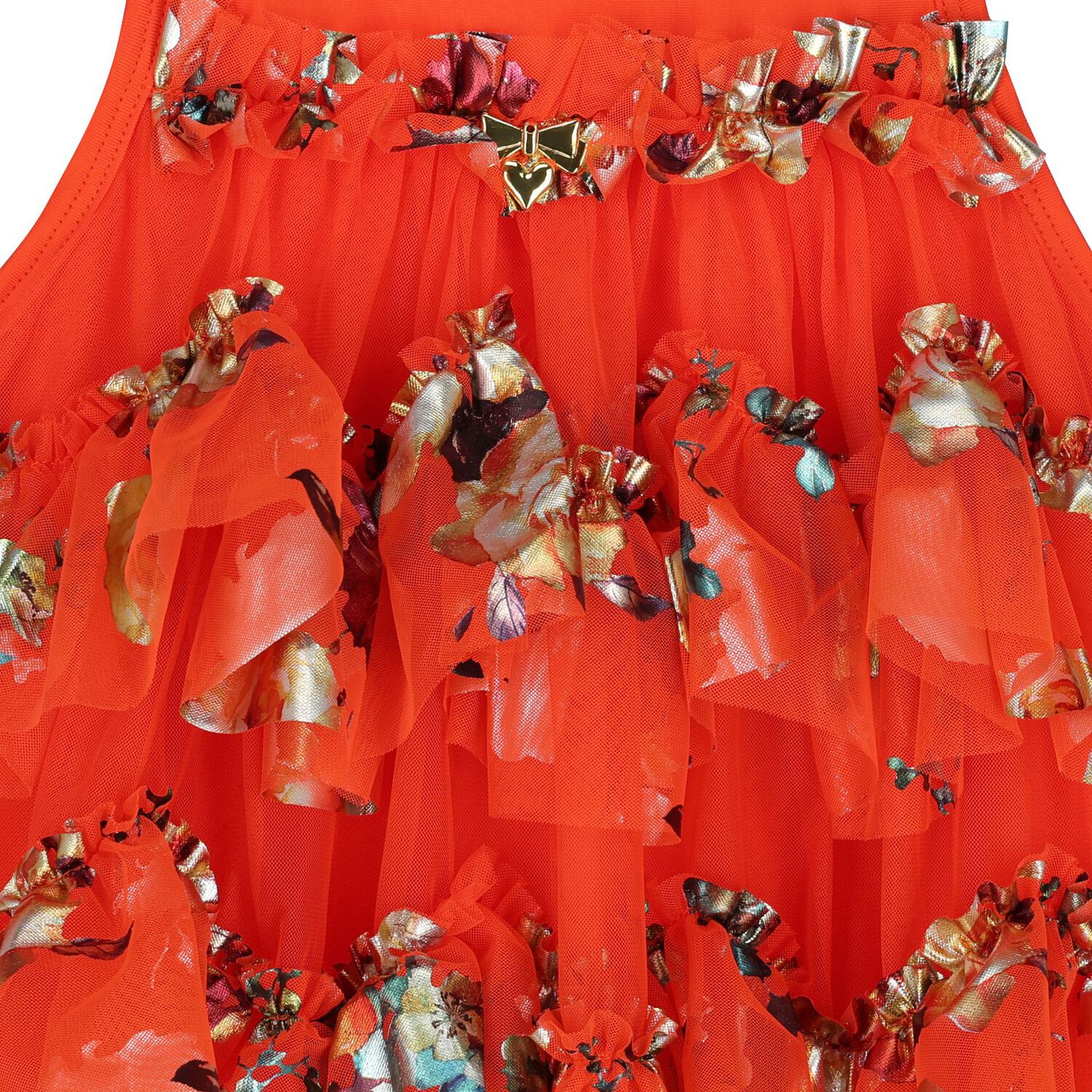 Girls Red Ruffled Tulle Dress, 2, hi-res