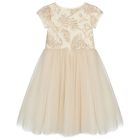 Girls Beige & Gold Tulle Dress, 1, hi-res