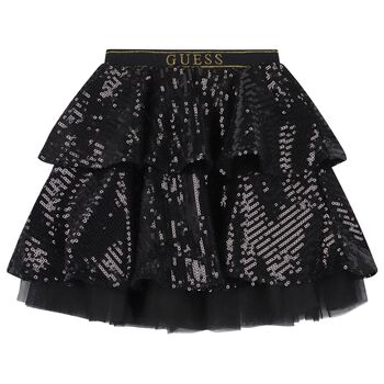 Girls Black Sequin Logo Skirt