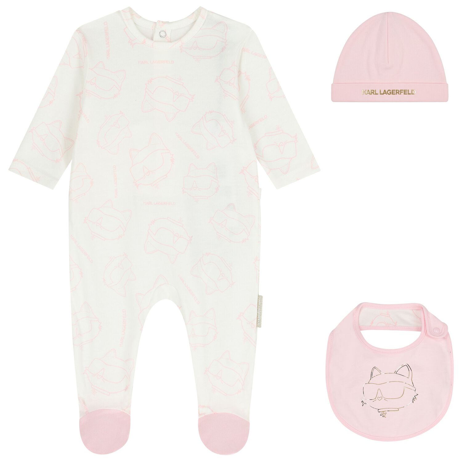 Baby Girls Pink & White Choupette Babygrow Gift Set, 1, hi-res